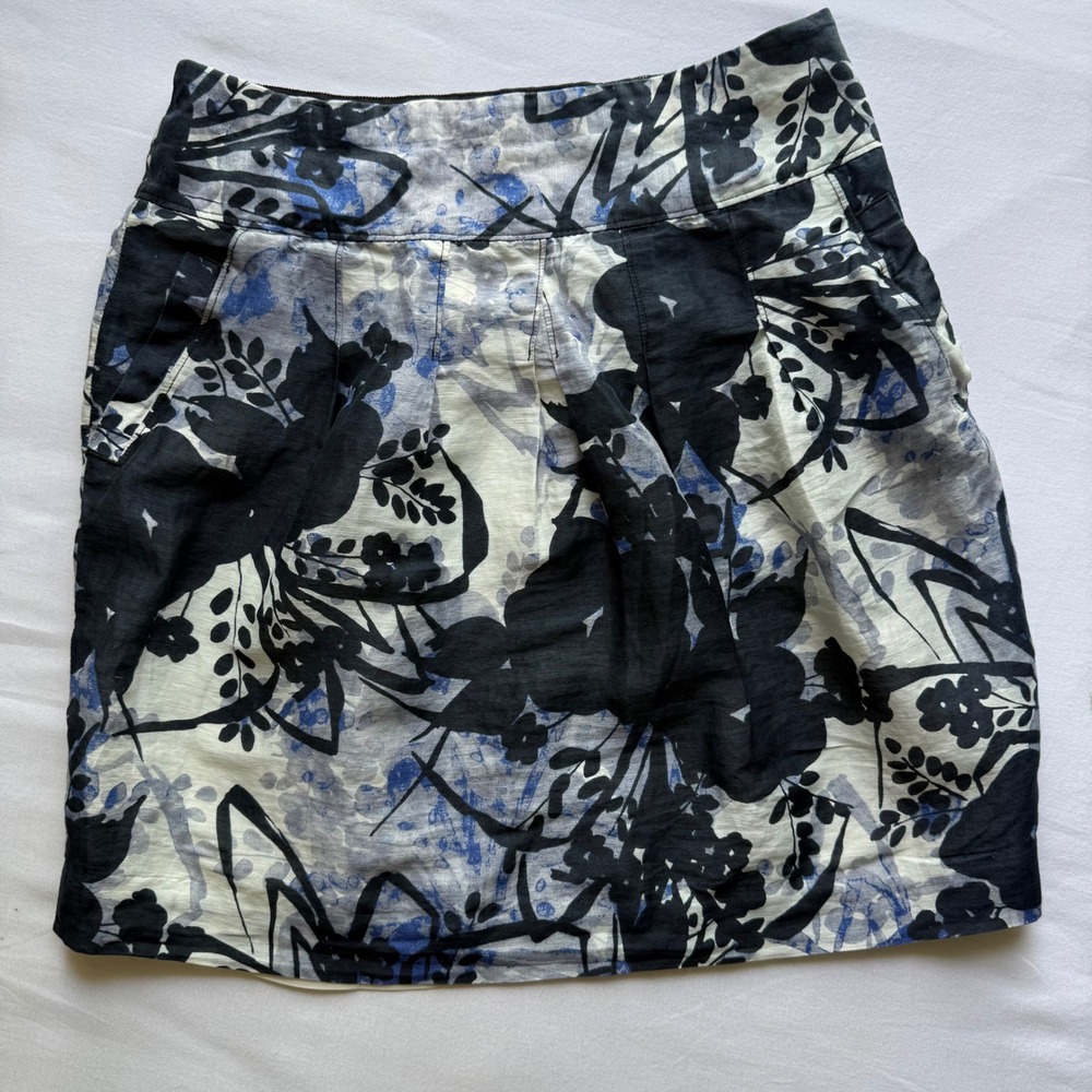 Ann Taylor Abstract Floral Pleated Mini Skirt Lined Size 6 Side Pockets